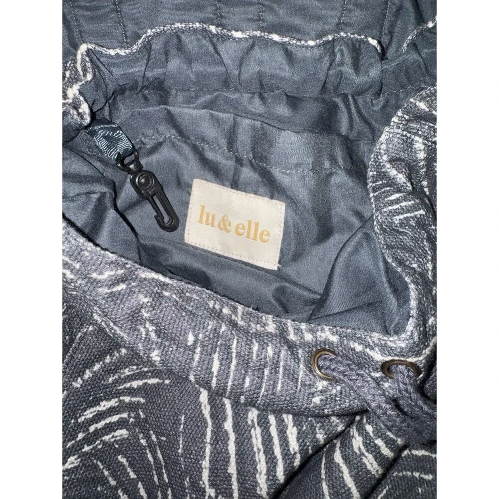Boho Canvas Backpack Purse Gray Cream Abstract Print Drawstring Minimalist